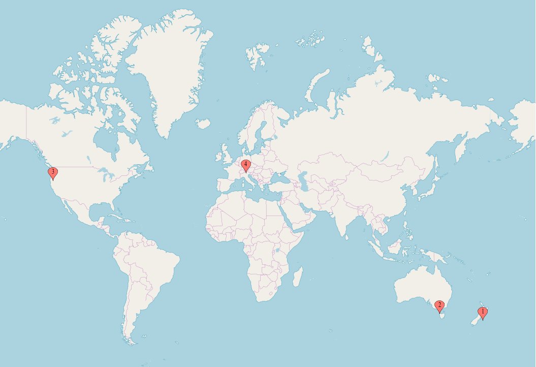 A map view of the OERu's open source tech infrastructure.