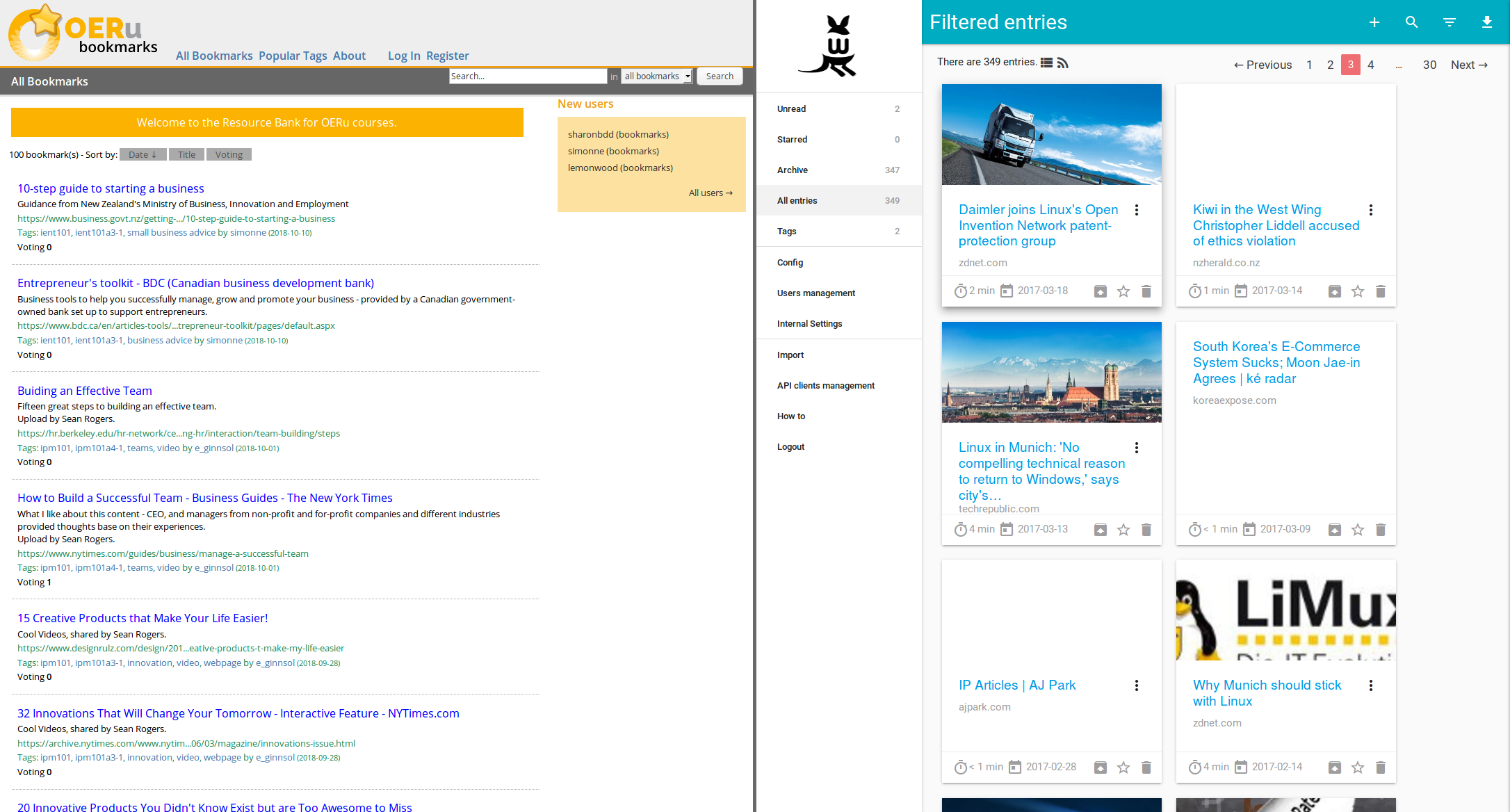 Side by side comparison of Semantic Scuttle and Wallabag.