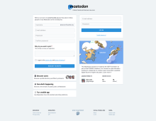 A look at the front page of a (nearly) new Mastodon Instance, configured to use the 'light' theme. In this case, it's https://social.fossdle.org...
